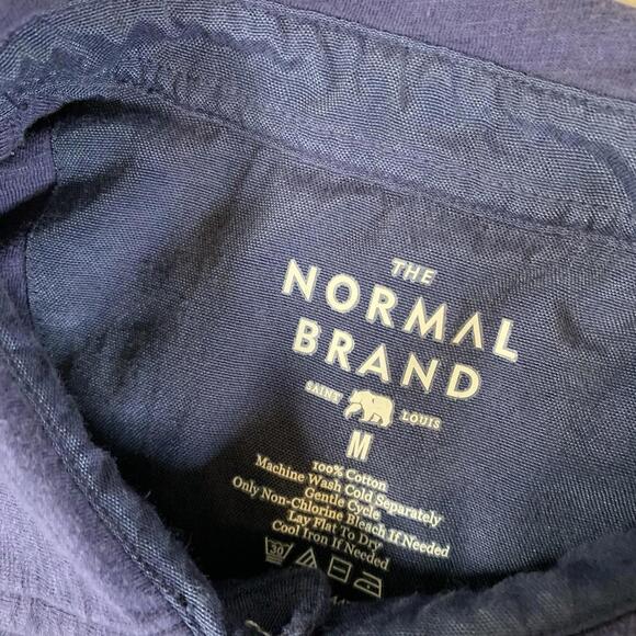 The Normal Brand Shirt Mens Medium Blue Short Sleeve Cotton Slub Pocket Polo - Picture 3 of 7